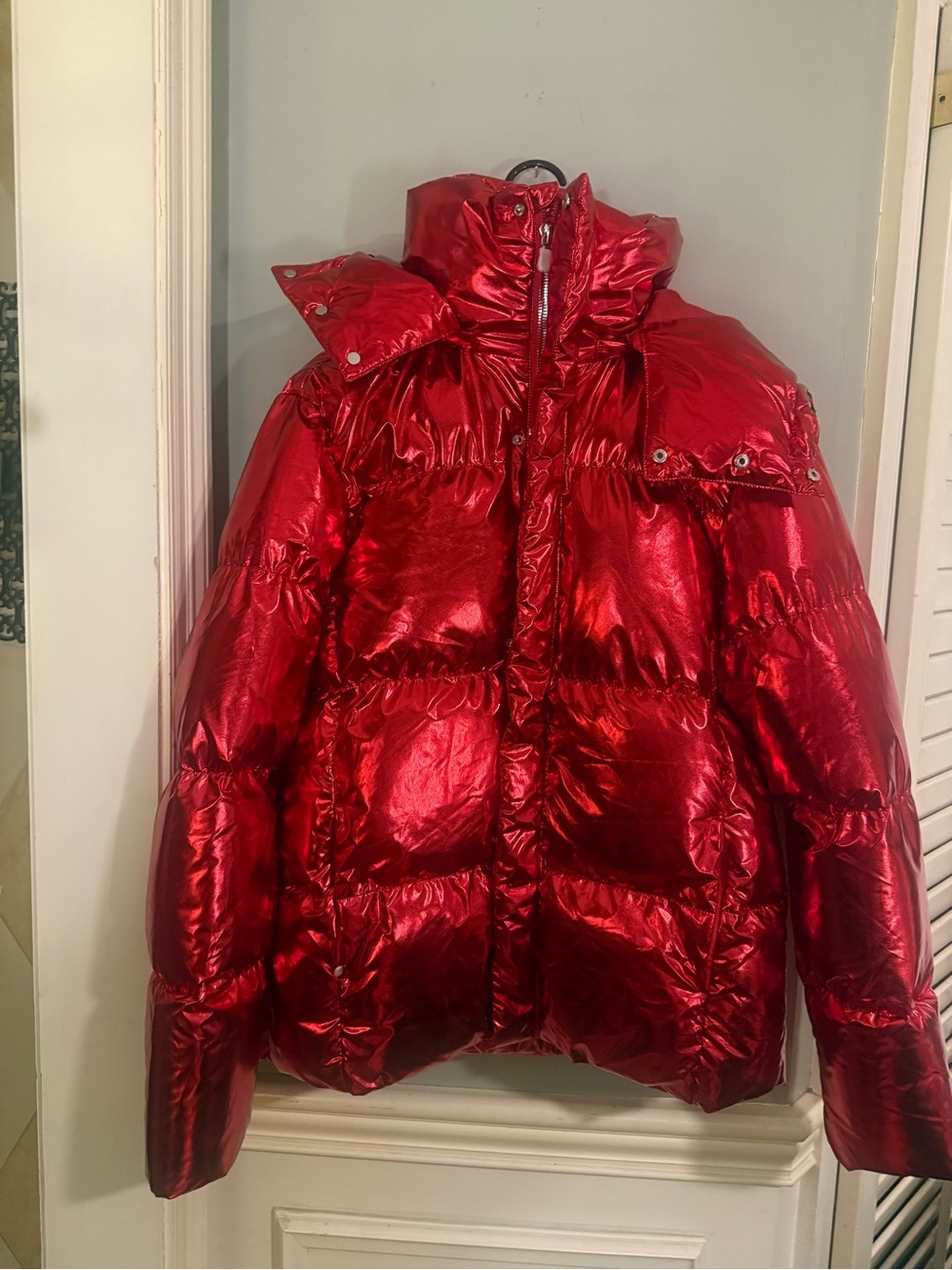 Jordan Craig Metallic Red Hooded Puffer Jacket Oversized Winter Coat Medium